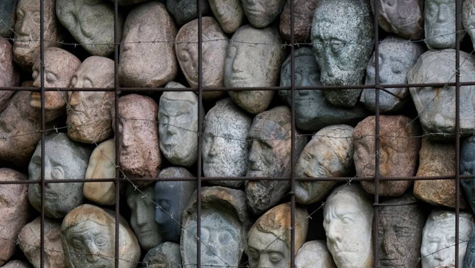 Sculptor Yevgeny Chubarov donated this installation of 282 stone heads in a cage — symbolizing Joseph Stalin's countless victims — on the condition it be displayed next to the Soviet dictator.
