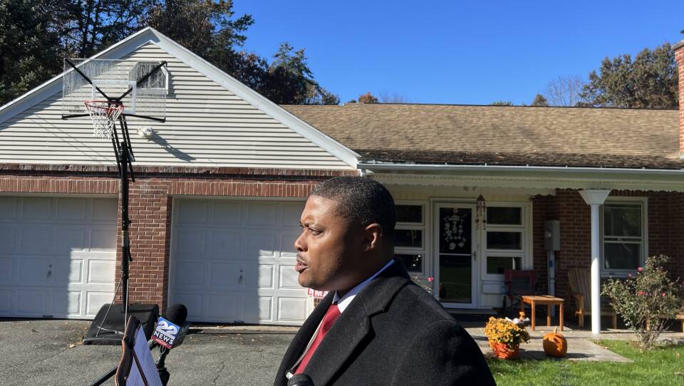  Springfield Mayoral candidate Justin Hurst at a press conference outside his home, refuting allegations that his campaign paid for votes. 