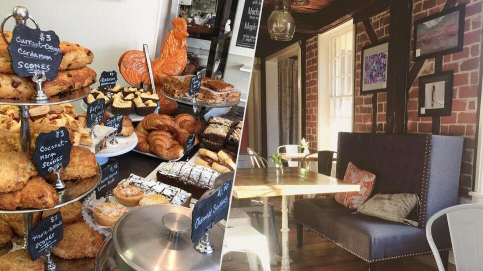 Left: The Baked goods at Haute Coffee. Right: Haute Coffee interior.