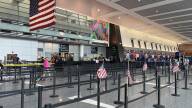 An empty airport security line