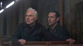 Max (Mark Bonnar) and Jake (Jamie Sives) sit next to each other looking scared