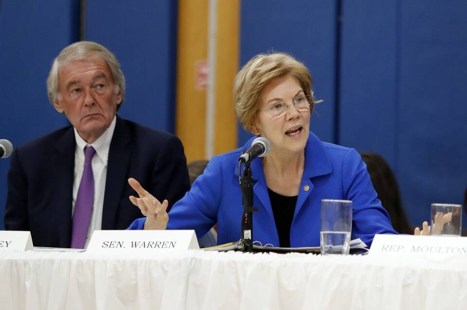 U.S. Sen. Elizabeth Warren, D-Mass., and U.S. Sen. Ed Markey, D-Mass., Monday, Nov. 26, 2018.