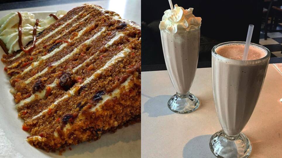 left: the wonderfully moist 7-Layer Carrot Cake   right: Milkshakes at Victoria's