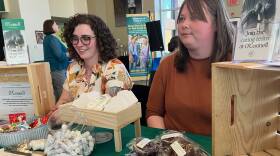Emma Hudgik and Elizabeth Malcolm from O'Connell Care at Home at a job fair at Greenfield Community College in February 2024. Hoping to attract health aids who work with patients at home, they gave away whoopie pies, sunscreen and lip balm to potential employees.