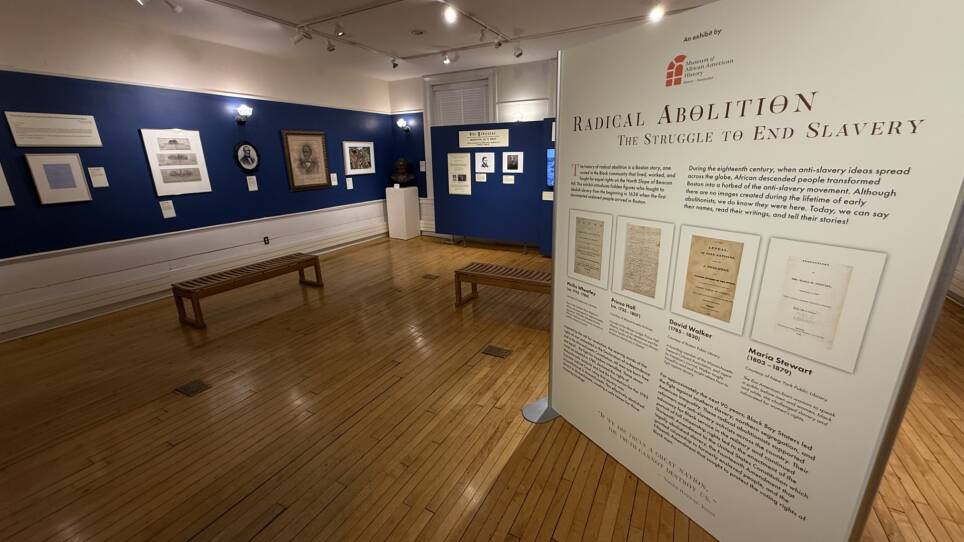 Boston African American History exhibit showcasing photos and historical narratives of the period.