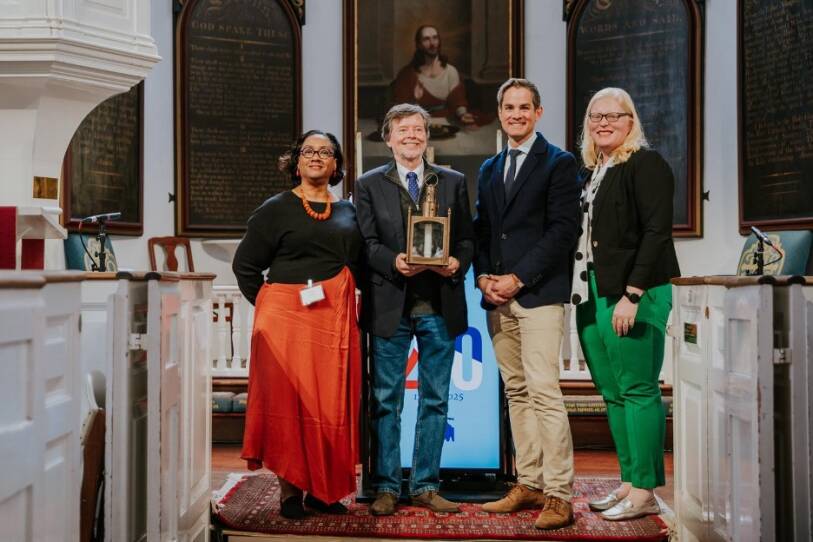 Ken Burns receives the Third Lantern Award at Old North Church