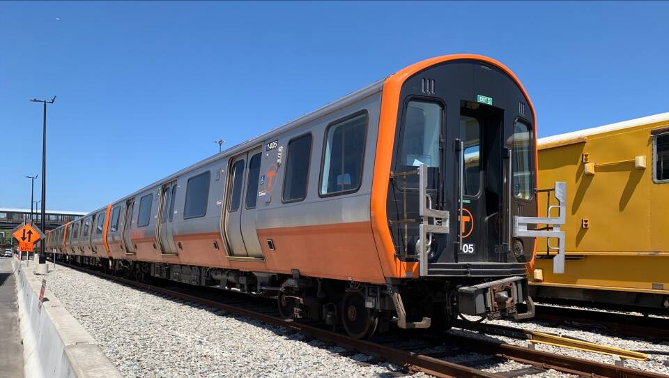 A train on tracks.