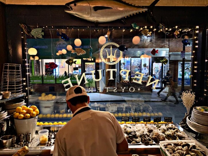 The front of Neptune Oyster restaurant, The North End, Boston, MA.