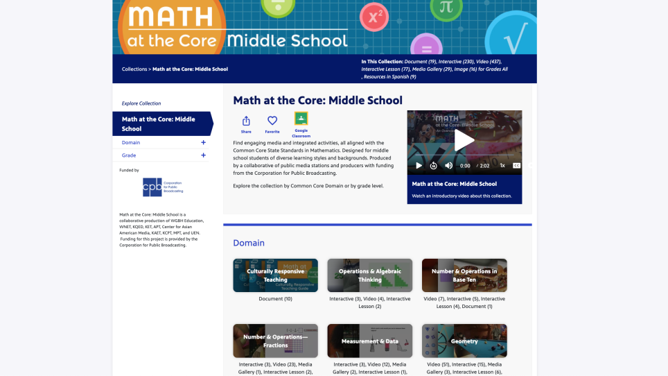 Math at the Core collection on PBS LearningMedia