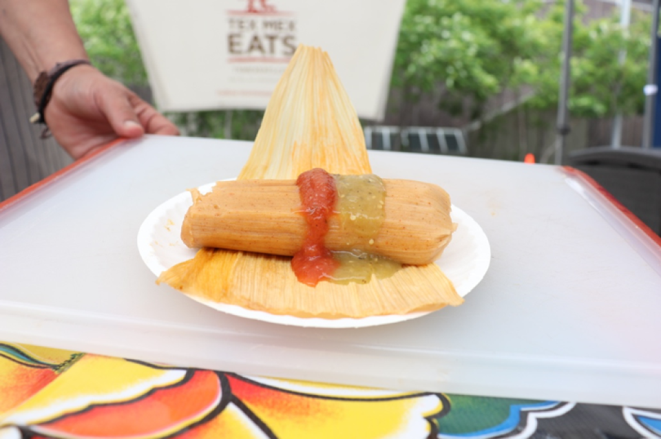 Tamales at the farmers market at Harvard University, Cambridge, MA.