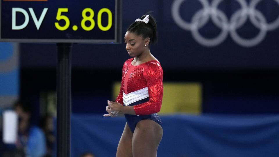 U.S. gymnastics star Simone Biles, shown here last week, will compete in the balance beam final at the Tokyo Games on Tuesday.