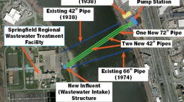 A <i>map of upgrades constructed as part of the York Street Pump Station & Connecticut River Crossing Project, Springfield, Massachusetts. </i>