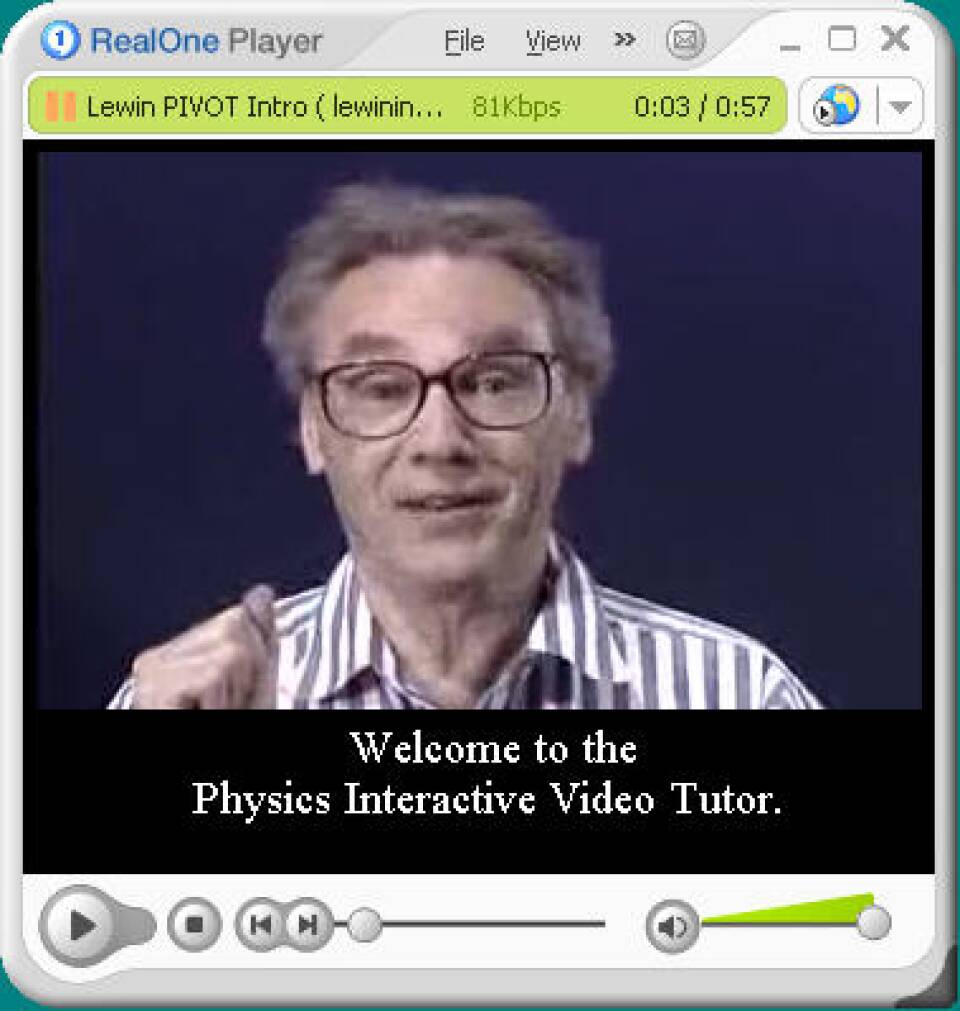 RealPlayer movie of Walter Lewin, with captions.