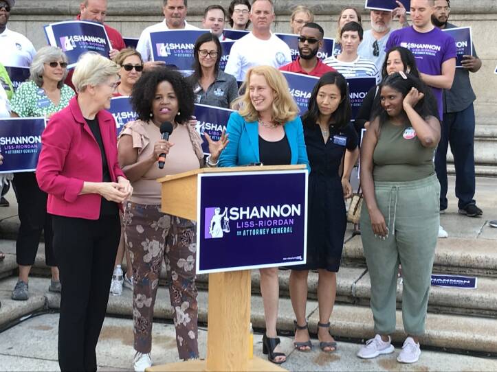 Shannon Liss-Riordan, Kim Janey, Elizabeth Warren, and Michelle Wu