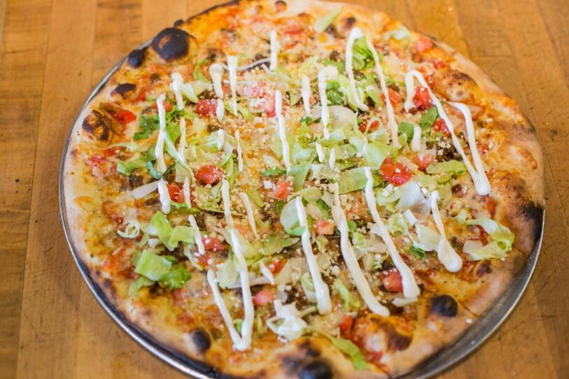 The taco flatbread at Rail Trail Flatbread Co. - Hudson, MA