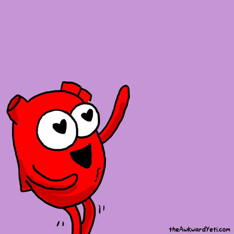 An animated heart with heart eyes smiles at butterflies