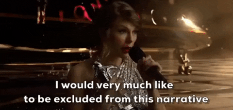 A woman says "I would very much like to be excluded from this narrative."