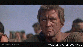 A scene from the film Spartacus shows several men standing at once and saying "I am Spartacus"