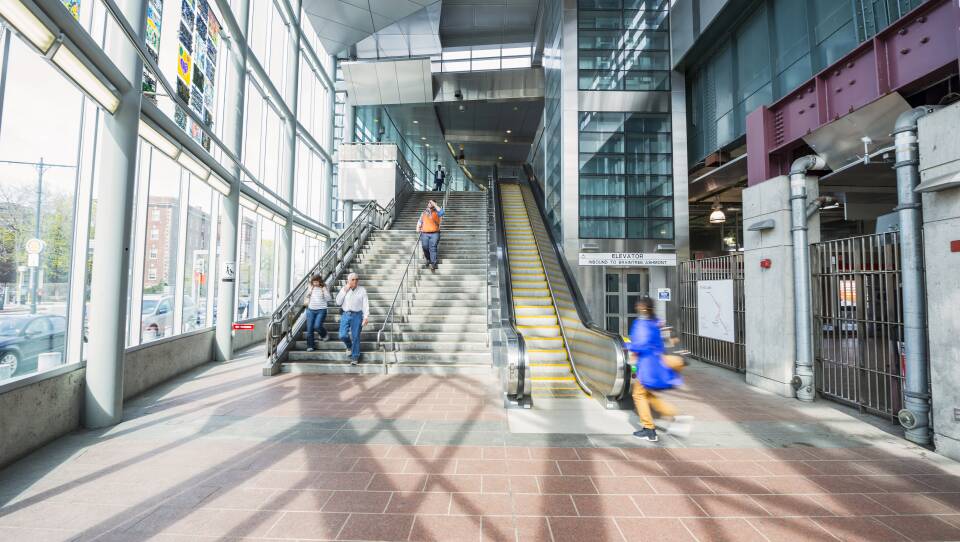 Boston, USA - April 24, 2017: Boston Subway (Massachusetts Bay Transportation Authority, MBTA). People are walking, located in Boston, Massachusetts, USA.