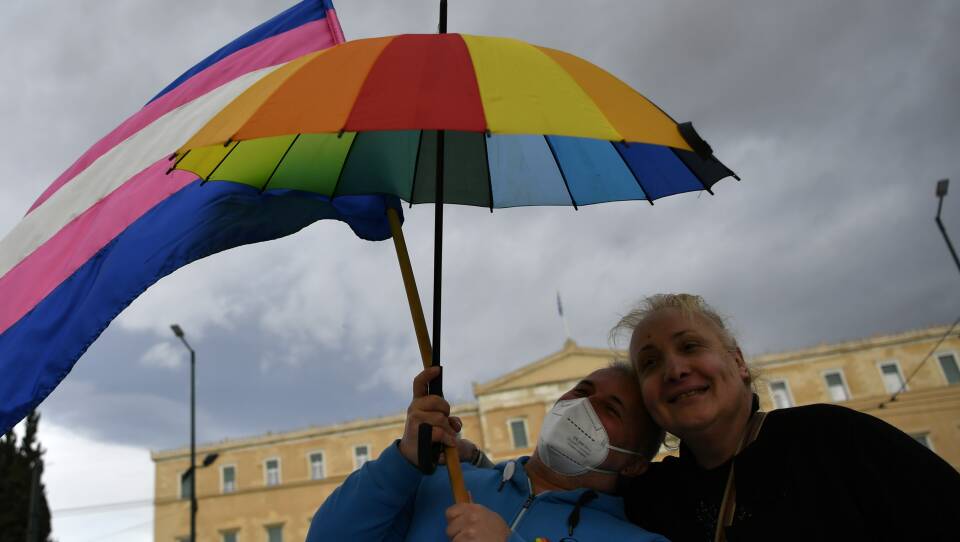 Supporters of same-sex marriage bill take part in a rally at central Syntagma Square, in Athens, Greece, on Thursday.