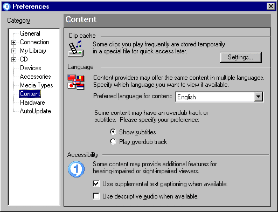A QuickTime movie with buttons for captions and audio descriptions.