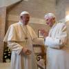 Pope Francis, left, talks with Pope Emeritus Benedict XVI in the former Convent Mater Ecclesiae at the Vatican, in 2016, three years after Benedict stunned the Catholic Church by resigning to become pope emeritus.