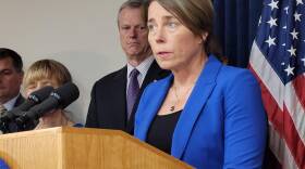 AG Maura Healey and Gov. Charlie Baker appeared together at a recent press conference.