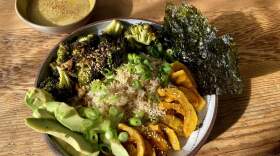 Winter roasted vegetable and grain bowl. (Kathy Gunst/Here & Now)