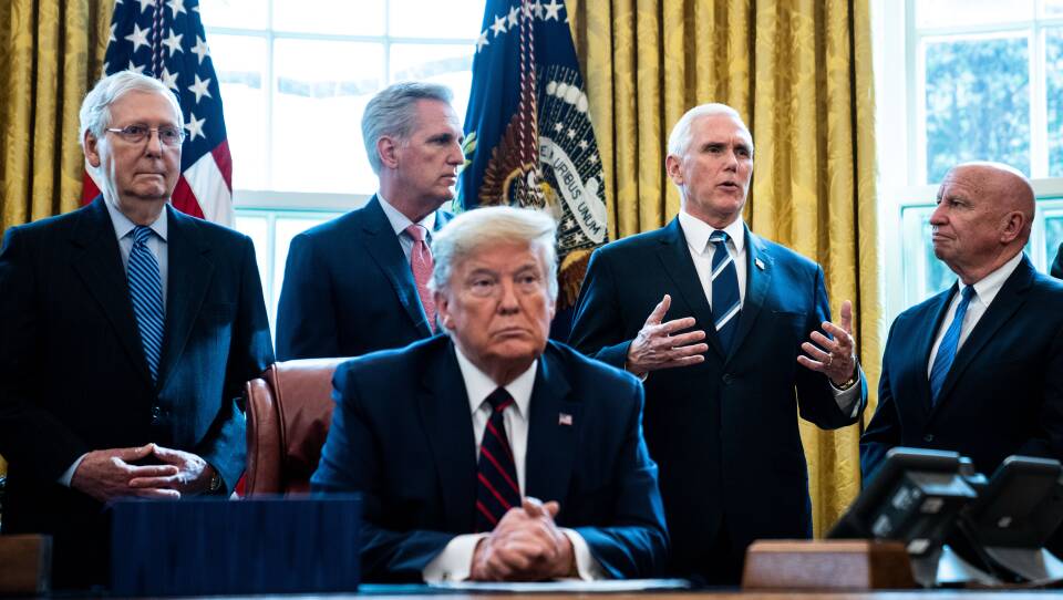 President Trump Signs Coronavirus Stimulus Bill In The Oval Office