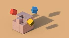 Flying cubes forming anthropomorphic shadow