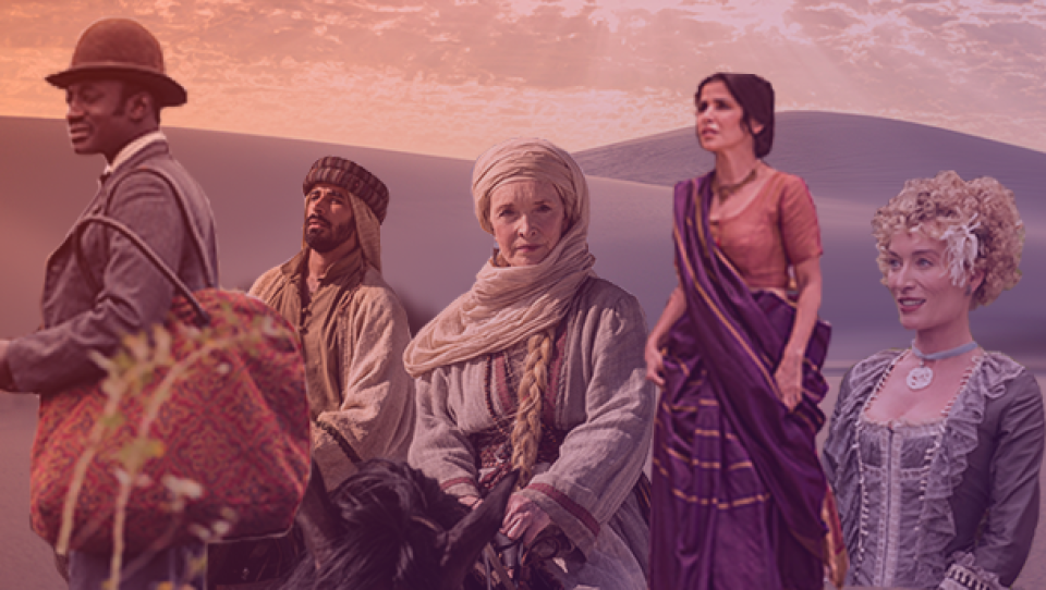 Around The World in 80 Days characters Passepartout, Sheik Medjuel el Mezrab, Jane Digby, Auoda, and Lady Clemency
