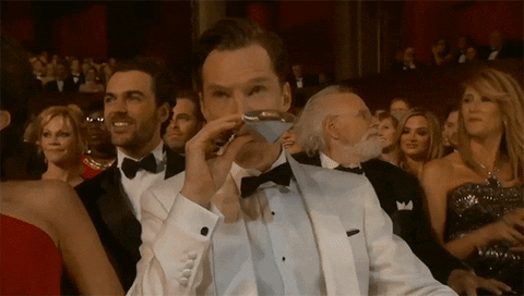 A man drinks from a flask and says "go away."