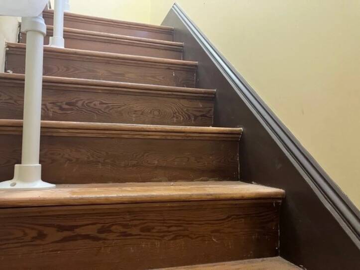 A set of wooden stairs.
