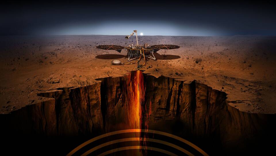 An artist's depiction of InSight — short for Interior Exploration using Seismic Investigations, Geodesy and Heat Transport. The spacecraft has been designed to give Mars its first thorough checkup since the red planet formed, about 4.5 billion years ago.