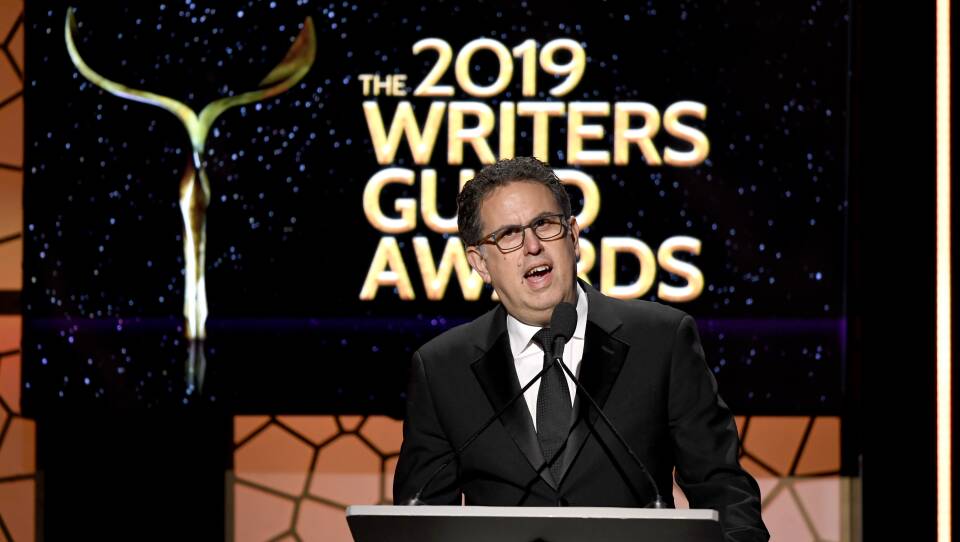 Writers Guild of America West President David Goodman speaks in Los Angeles at the 2019 union award ceremony. The WGA instructed is writers to fire their agents on Friday.