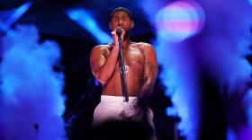 Usher performs onstage during the Apple Music Super Bowl LVIII Halftime Show at Allegiant Stadium in Las Vegas, Nevada.