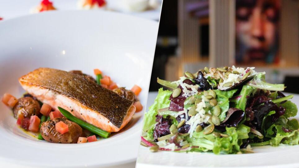 Faroe Island Salmon, and Pepita Mixed Salad.