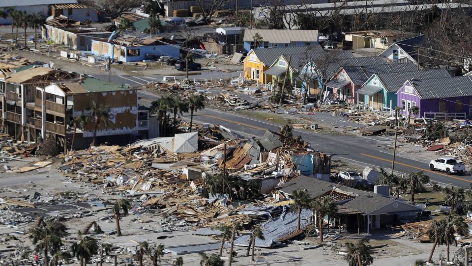 The devastation from Hurricane Michael over Mexico Beach, Fla. A massive federal report released in November warns that climate change is fueling extreme weather disasters like hurricanes and wildfires.